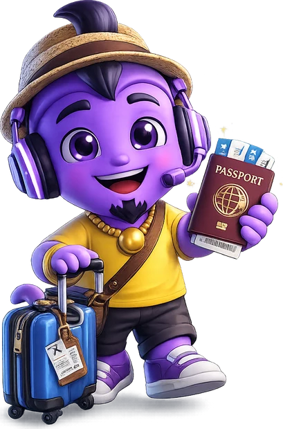 Genius viajante com passaporte e mala